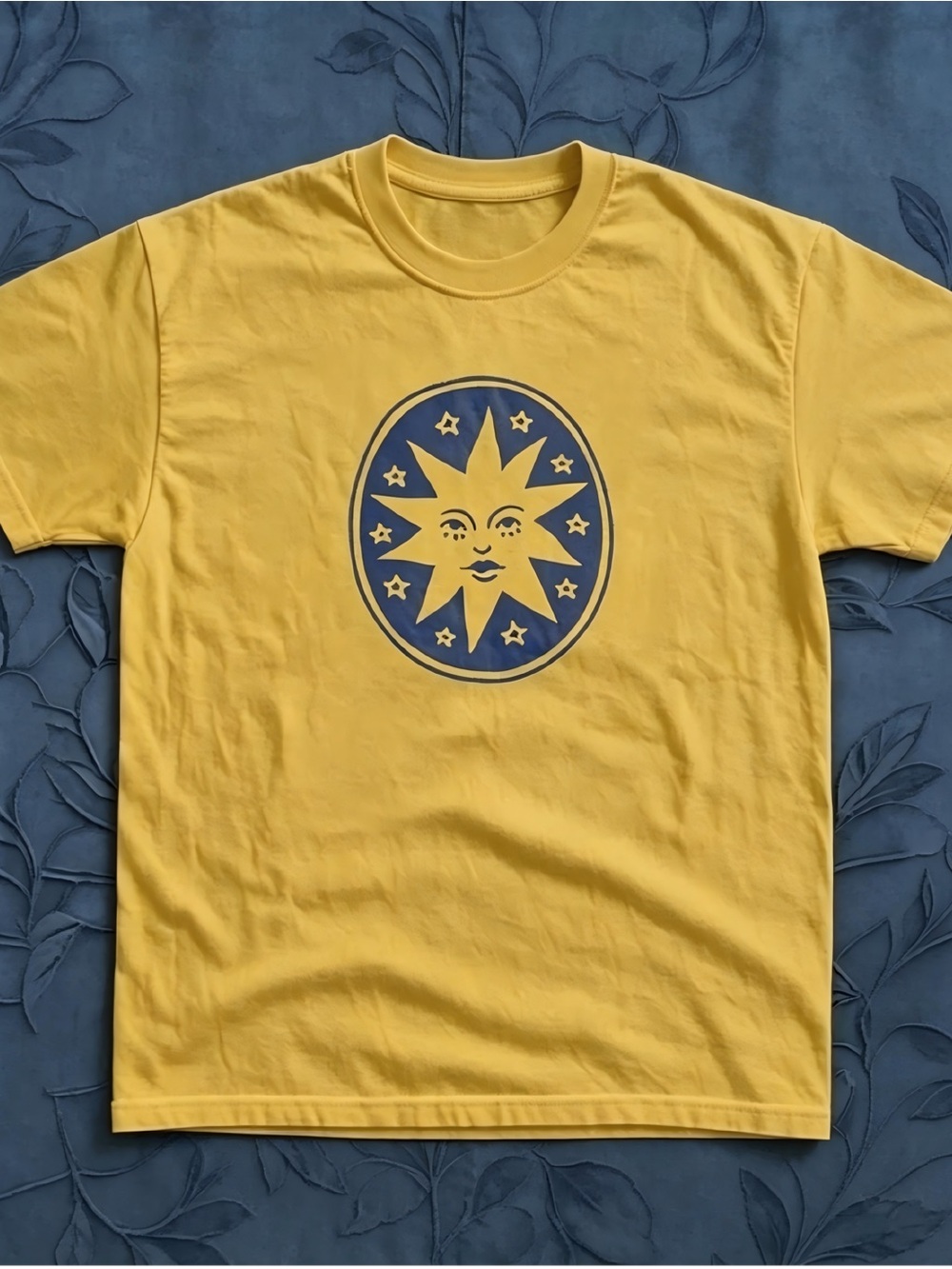 Vintage Mystic Sun Face Graphic Yellow T-Shirt Unisex Boho Celestial Streetwear